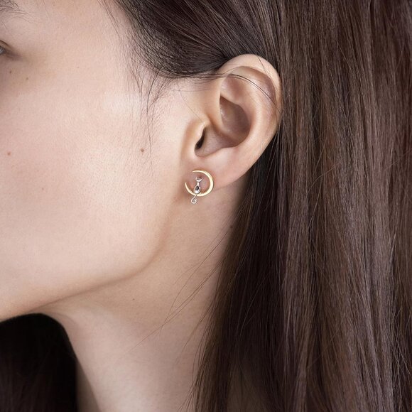 Women's S.Leaf 18Karat Plated Cat Earrings 925 Sterling Silver Hypoallergenic - Picture 9 of 9